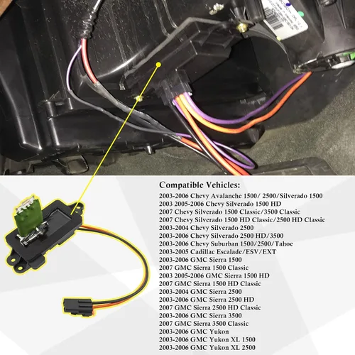Vista 2 de 89019088 HAVC Resistencia de motor soplador compatible con Escalade ESV EXT Chevy Avalanche Silverado Suburban Tahoe GMC Sierra Yukon 2003-2007
