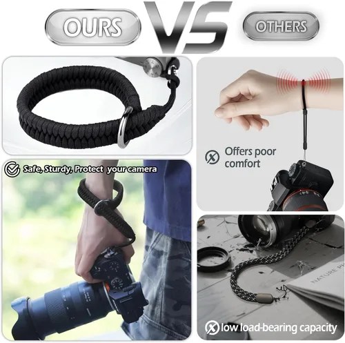 Vista 3 de AQAREA Correa de muñeca para cámara DSLR sin espejo, correa de mano de cámara de liberación rápida con conector más seguro (negro)
