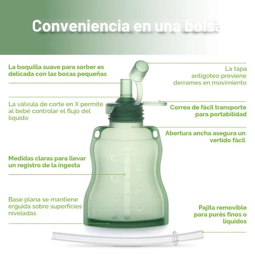 Vista 4 de haakaa Yummy Pouch - Bolsa reutilizable para alimentos para bebés, 4 onzas Verde