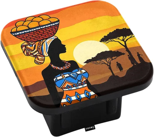 Swono Cubierta de enganche de mujer africana, hermosa mujer negra con postre de frutas, tapa de enchufe compatible con tubo de enganche de remolque