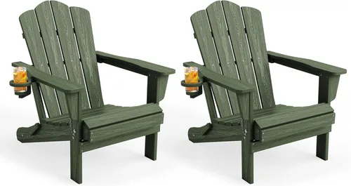 Vista 34 de KINGYES Silla plegable estilo Adirondack, sillas de patio resistentes a todo clima de HDPE, silla de césped con textura de madera para junto a