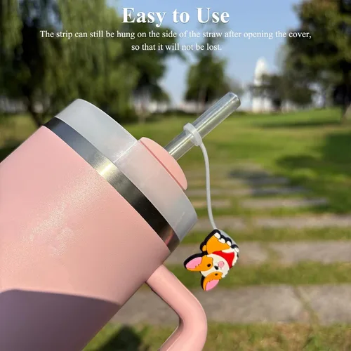 Vista 5 de Tapas de corgi para pajitas de Stanley Cup - Paquete de 4 Accesorios reutilizables de silicona para tazas Stanley Cup, tapas para pajitas