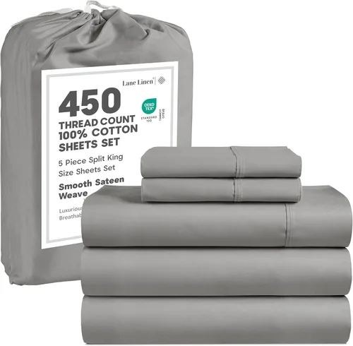 Vista 25 de LANE LINEN - Sábanas tamaño Queen, 450 hilos, 100% algodón, refrescantes, transpirables, con bolsillo profundo, 4 piezas, color negro