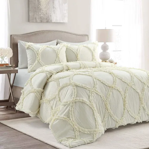 Vista 14 de Lush Décor - Juego de Cubrecama con falda de volantes para cama sencilla, estilo Shabby Chic, juego de 2 piezas, Poliéster, Neutral, King
