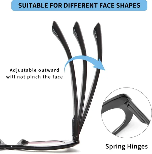 Vista 4 de JM Gafas de lectura con ojo de gato para mujer, lectores de computadora con bloqueo de luz azul con bisagra de resorte