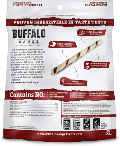 Vista 7 de Buffalo Range Golosinas para perros sin cuero crudo – Giros naturales de cecina hechos con búfalo alimentado con pasto – Sabor ahumado de nogal