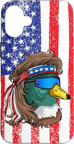 Vista 22 de iPhone 16 Duckoholic Mallard Duck American Flag Waterfowl Duck Hunting Case