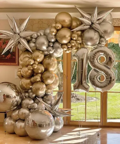 Vista 4 de 50 globos de papel de aluminio plateado con forma de cono de estrella grande de 26 pulgadas, globos de Mylar de estrella de explosión plateada de 12