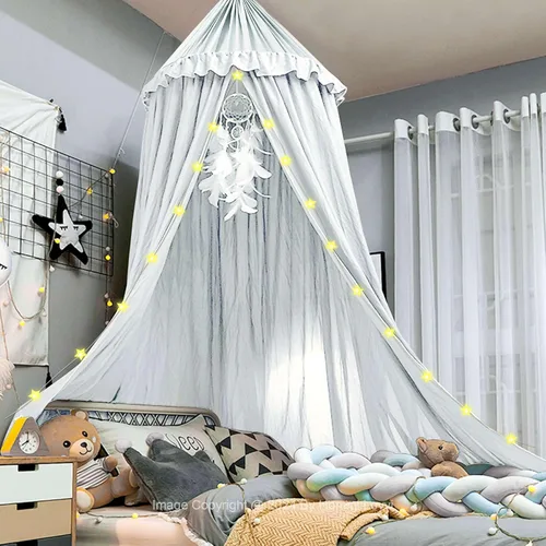 Vista 9 de Hommi Lovvi Toldo de cama para niñas, con volantes de ensueño para colgar en el techo, toldo de princesa, decoración de dormitorio, toldo suave
