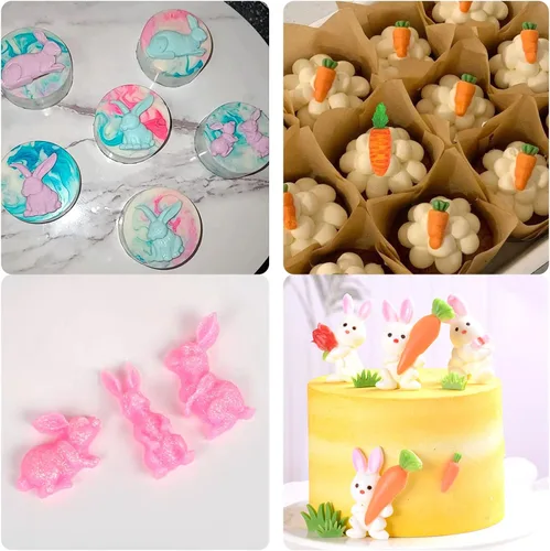 Vista 6 de Molde de silicona para fondant de conejo de Pascua, moldes de chocolate para decoración de pasteles, decoración de cupcakes, caramelo, azúcar, pasta