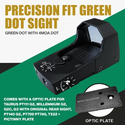 Vista 2 de ADE RD3-006 - Mira de punto verde + placa de montaje óptica para Taurus G2C, G2, PT111 G2, G3 (vista trasera original), PT140, PT709, PT740, TX22