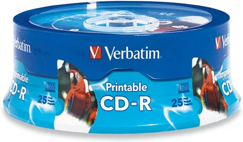 Verbatim - Discos en blanco CD-R 700MB 80 minutos 52X, superficie imprimible a chorro de tinta, blanco, imprimible en el centro - Paquete de 25