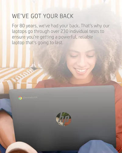 Vista 7 de HP - Laptop Chromebook x360 14a 2 en 1, Intel Pentium Silver N5000, 4 GB RAM, 64 GB eMMC, pantalla HD de 14", Chrome OS, cámara web, micrófonos