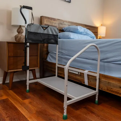 Vista 3 de step2bed Rieles de cama de lujo para adultos mayores, barandilla de seguridad de cama de altura ajustable para personas mayores con soporte
