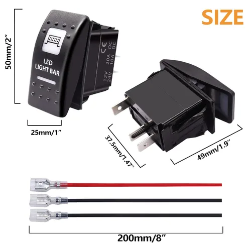 Vista 4 de mankk Interruptor basculante de barra de luz LED de 3 pines de encendido/apagado 20A/12V 10A/24V ATV UTV barra de luz interruptor de palanca láser