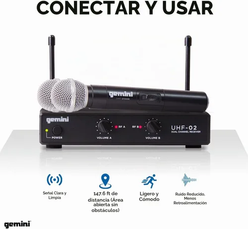 Vista 5 de Gemini UHF - Paquete de micrófonos inalámbricos profesionales de mano y de solapa, receptor de doble canal, largo alcance para presentaciones
