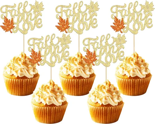 Vista 10 de Gyufise 24 decoraciones para cupcakes de otoño con texto en inglés "Miss to Mrs Cupcake Topper Champage Gold Fall Pumpkin Bride Shower Cake Toppers
