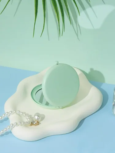 Vista 8 de Espejo compacto para bolso, espejos de maquillaje de bolsillo de metal con aumento de doble cara 1X/2X (redondo, cian)