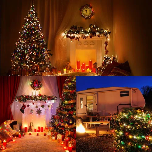 Vista 3 de Luces de Navidad para exteriores, 19 pies, 70 bombillas LED de vidrio perlado, multicolor, con certificación UL, luces de Navidad para fiestas
