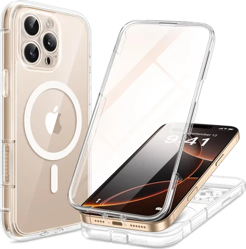 Vista 61 de BERFY Funda para iPhone 16 Pro, compatible con MagSafe, protector de pantalla de vidrio templado 9H integrado y protección de cámara, funda