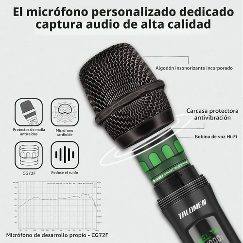Vista 4 de Micrófonos inalámbricos, micrófono dual profesional de karaoke para cantar, sistema de micrófono dinámico inalámbrico de mano con receptor