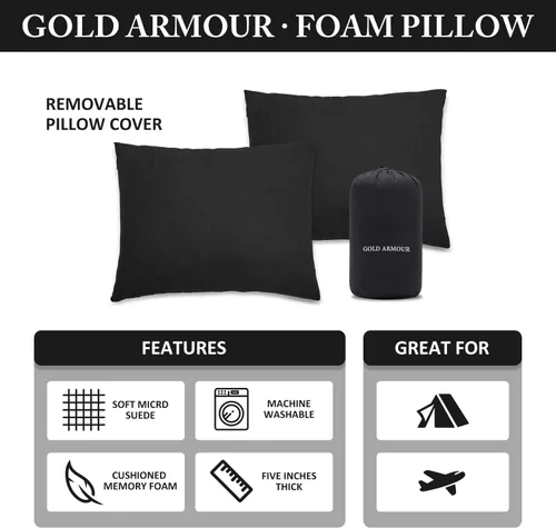 Vista 2 de Gold Armour Almohada de camping – Almohada de viaje y mochilero para dormir y viajar – Almohada de viaje de espuma viscoelástica comprimible