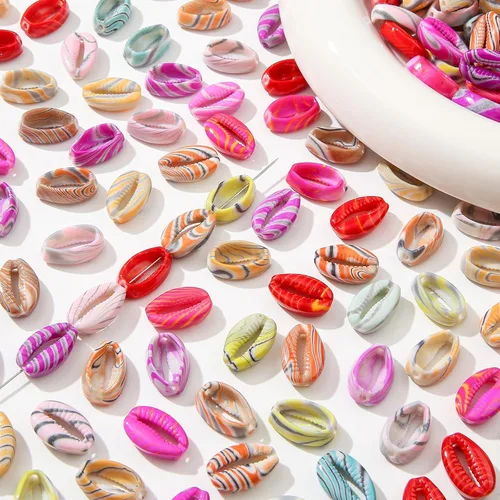 Vista 3 de 200 cuentas acrílicas de conchas de color, cuentas temáticas de océano y mar, cuentas de verano Hawaii para hacer joyas, kit de cuentas, pulseras