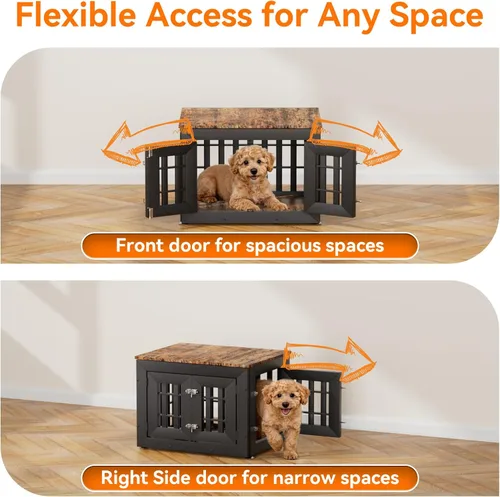 Vista 4 de Snuowu Mueble de jaula de perro resistente de 26 pulgadas para perros pequeños, medianos y grandes, jaula de madera rústica para perros, muebles