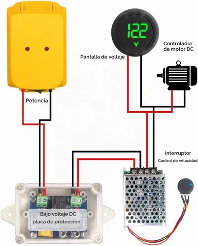 Vista 4 de Kit convertidor adaptador de batería de rueda eléctrica para DeWalt 18V 20V con regulador de voltaje, fusible y terminales de cable, conector