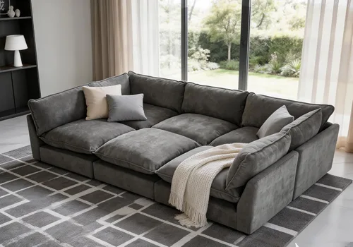 Vista 10 de Iroomy Sofá modular seccional, sofá de nube de gran tamaño - otomano - Beige Premium Chenille, Without Compress, Oversized, Cloud Comfort, Thick