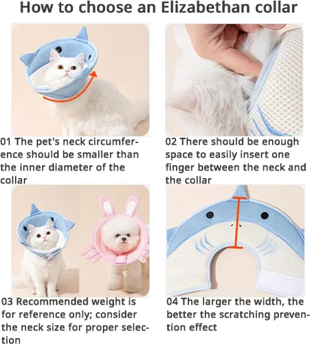 Vista 3 de MANON ROSA Collar electrónico de cono para gato: suave después de la cirugía, collar isabelino ajustable, lindo diseño de animales para perros