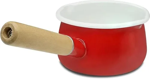 Vista 6 de Olla de leche esmaltada con doble salida de vertido, calentador de mantequilla, olla de leche para estufa, revestimiento interior esmaltado blanco