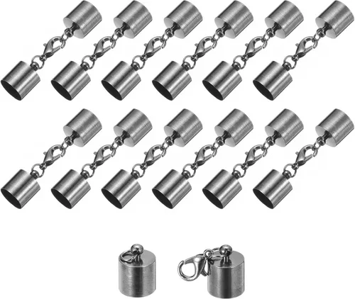 Vista 8 de uxcell Juego de 20 tapas de cuero de 0.197 in con cierres de pinza de langosta, terminadores de barril para hacer pulseras de cuero, tono bronce