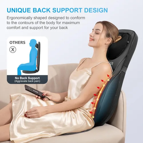 Vista 2 de COMFIER Shiatsu - Masajeador de espalda y cuello con calor, almohadilla ajustable para silla de masaje, soporte de espalda, cojín de asiento