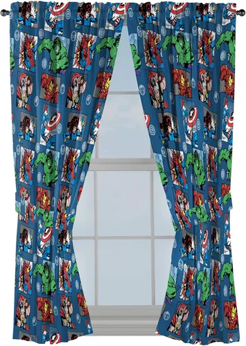 Jay Franco Marvel Avengers Fighting Team - Cortinas de 63 pulgadas, hermosa decoración de habitación y fácil de instalar, las cortinas incluyen 2