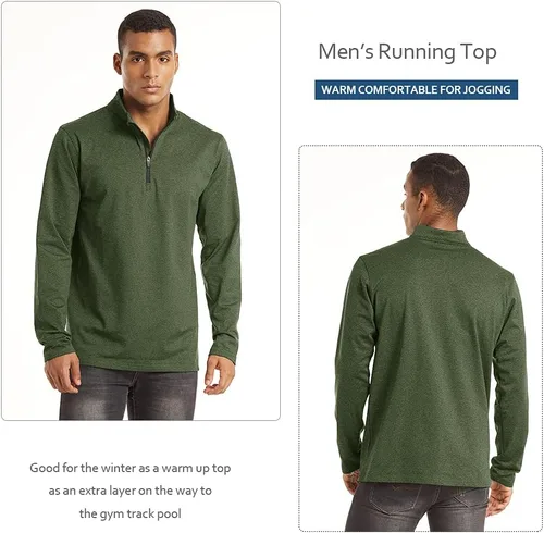 Vista 6 de TACVASEN Sudaderas de golf de manga larga con cremallera de 14 para hombre, con forro polar de invierno, camisa térmica