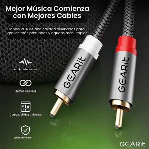 Vista 6 de GEARit Cable RCA (1 pie) 2RCA macho a 2RCA macho, cables de audio estéreo, cable RCA estéreo blindado trenzado para cine en casa, televisión de alta