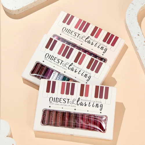 Vista 8 de Juego de 12 lápices labiales líquidos mate nude, impermeables, de larga duración, que no se transfiere a la taza, nude marrón rojo oscuro morado