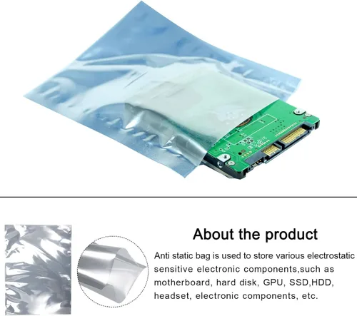 Vista 3 de Bolsas antiestáticas de protección ESD reutilizables, [para dispositivo electrónico GPU disco duro SSD HDD placa madre] - 13 x 18 pulgadas/10