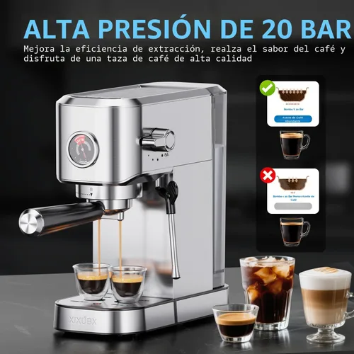 Vista 2 de XIXUBX Máquina de café expreso de 20 bar, compacta con espumador de leche, cafetera de acero inoxidable para capuchino y leche, tanque de agua de 42