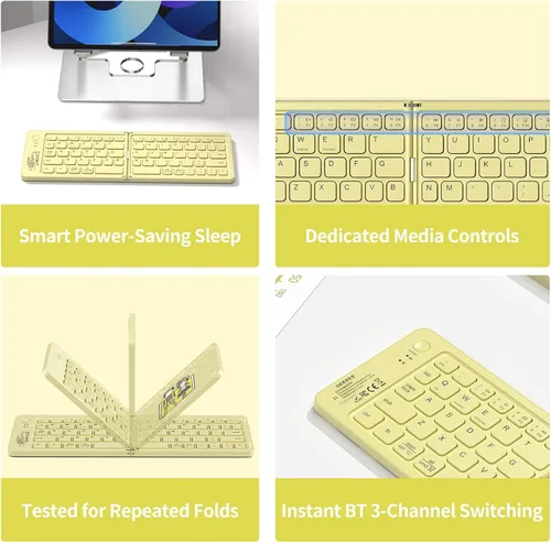 Vista 6 de Mini teclado Bluetooth plegable, teclado portátil compacto inalámbrico recargable con 67 teclas delgadas y silenciosas, bonito teclado de viaje