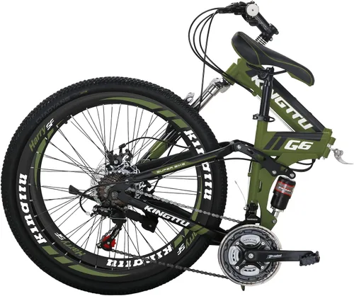 Eurobike Bicicleta plegable HY G6 para adultos, 26 pulgadas, ruedas de radios Muti, 21 velocidades, doble suspensión, bicicleta de montaña plegable