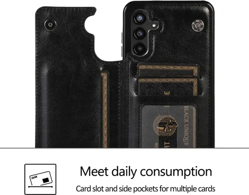 Vista 2 de UEEBAI Funda para Samsung Galaxy A13 5G/A04s, Funda de cuero PU de lujo con [dos cierres magnéticos] [ranuras para tarjetas] Función de atril