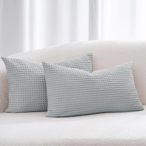 Vista 40 de PHF Funda de almohada 100% algodón con tejido de gofre, 18 x 18 pulgadas, sin relleno, paquete de 2 elegantes fundas de almohada cuadradas