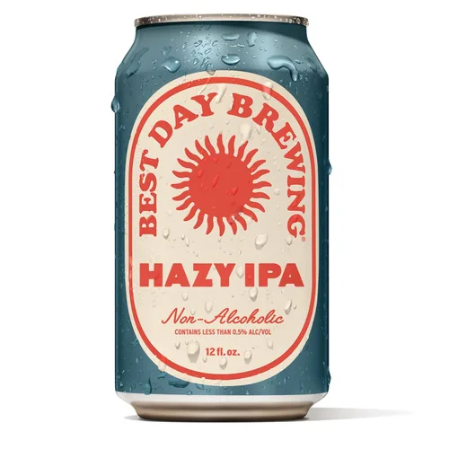 Best Day Brewing Cerveza artesanal sin alcohol, Hazy IPA, paquete de 12, baja en carbohidratos y baja en calorías NA Hazy IPA, sabor a fruta