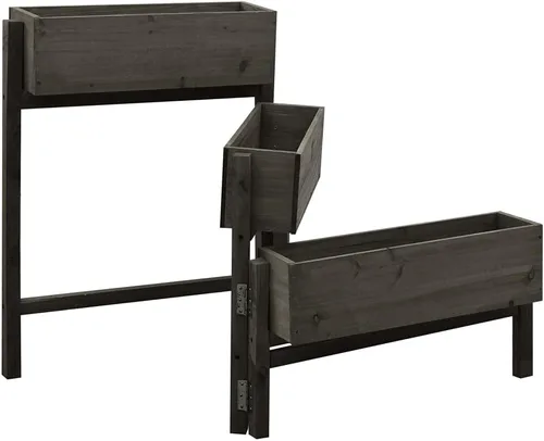 Vista 2 de Maceta plegable para jardín, color gris, de 23.6 x 5.5 x 29.5 pulgadas, madera maciza de madera maciza, cama de jardín elevada, macetas al aire