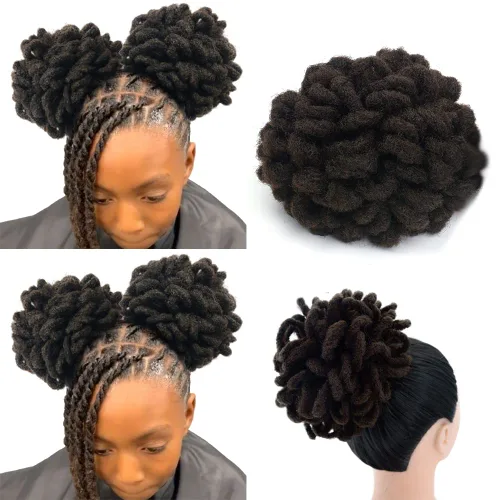 Vista 29 de Yinmei Baibian - Coleta de cabello rizado con cordón, coleta afro con nu locs, trenzas, coleta sintética con clip para extensiones de cabello para 2#