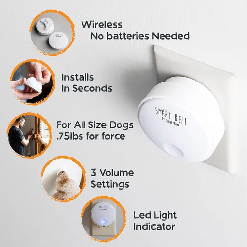 Vista 4 de Mighty Paw Smart Dog Bell 2.0 Timbre inalámbrico para puerta de perro para entrenamiento de orinal - Campana de entrenamiento para cachorros