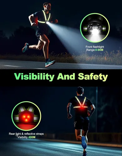 Vista 2 de Running Lights for Runners, 500 Lumens Running Light with 45° Adjustable Tilt, 360° Reflective Vest & IPX4 Waterproof Rechargeable Light Up Gear for