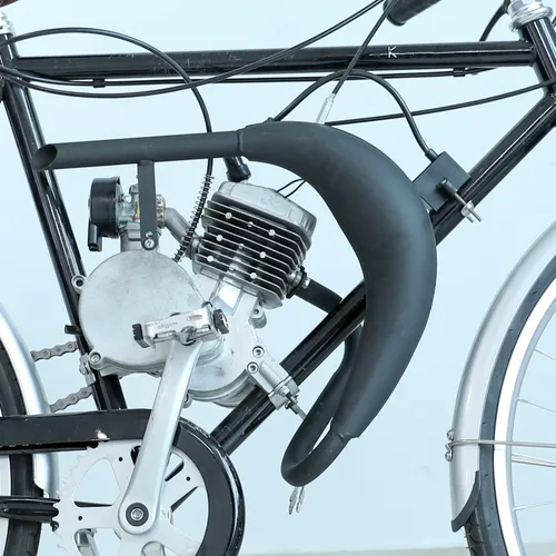 Vista 2 de YOXUFA Tubo de escape de cámara de expansión cromada Silenciador Clip Tensor de cadena Conjunto de ajustador para 49cc 50cc 66cc 80cc 100cc 2-Stroke